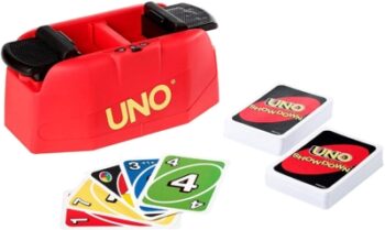 Juego de mesa UNO Showdown y 112 cartas con lanzador, para niños y adultos 16