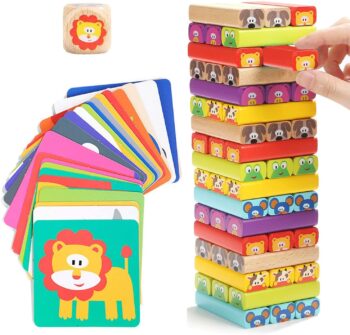 Torre de bloques apilables de madera con colores y animales - Nene Toys 23