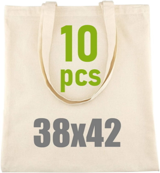 Paquete de 10 bolsas de algodón natural con asa larga D.RECT 5