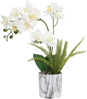Orquídea artificial blanca en maceta de mármol - Olrla 34