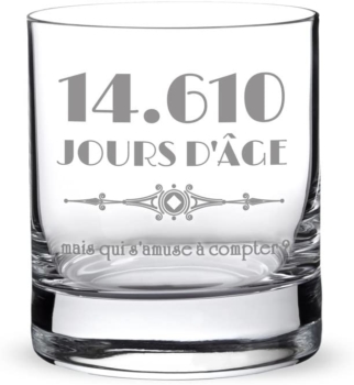 Vaso de whisky grabado de aniversario, 40 años, 14.610 días de edad pero quién se divierte contando 70